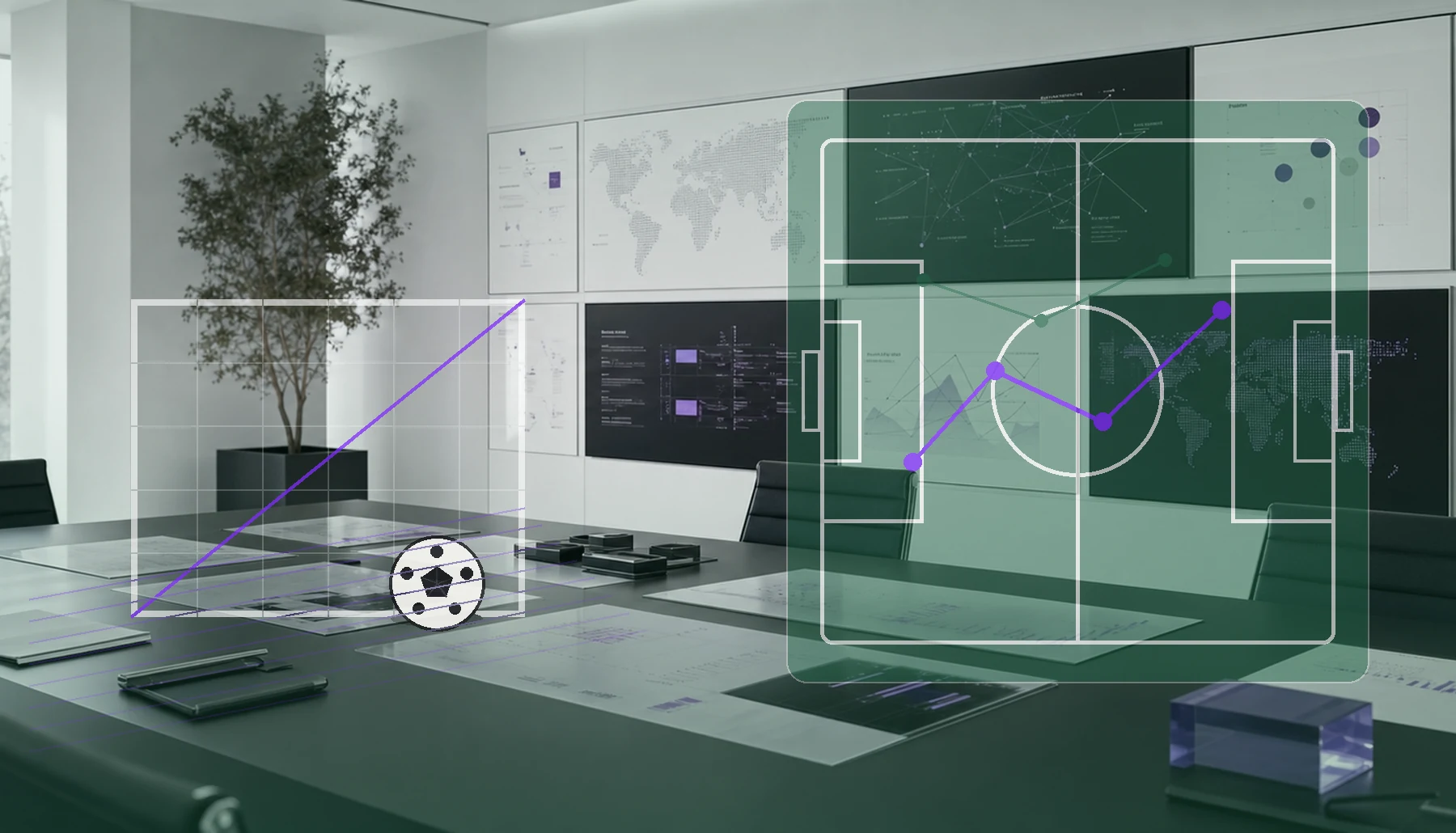 Football goal growth visual with opportunity maps and strategic marketing momentum lines