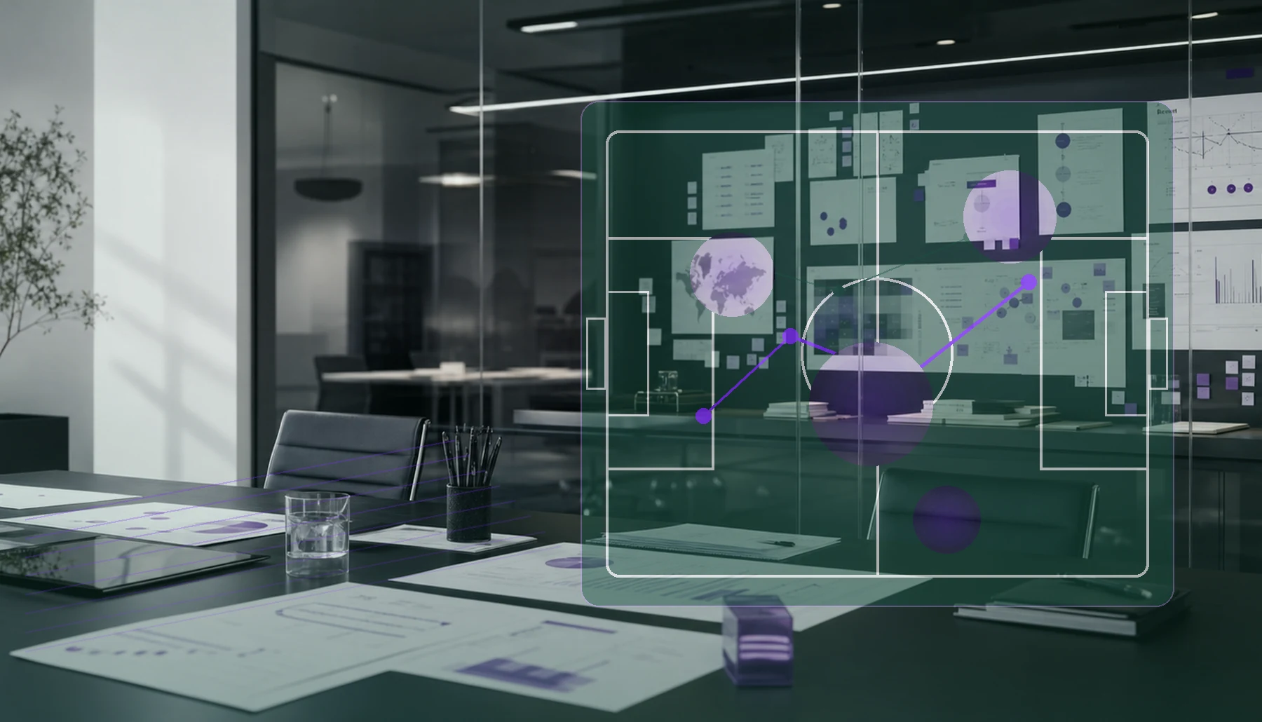 Football pitch strategy visual with customer scouting and category intelligence routes