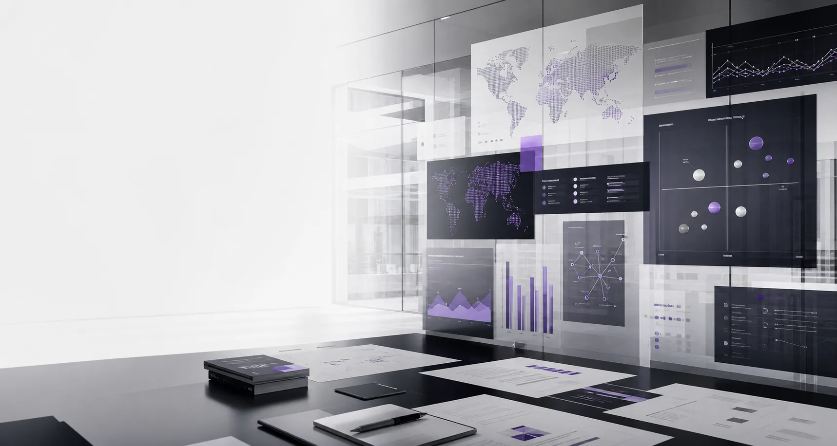 Abstract corporate market intelligence and insight synthesis visual